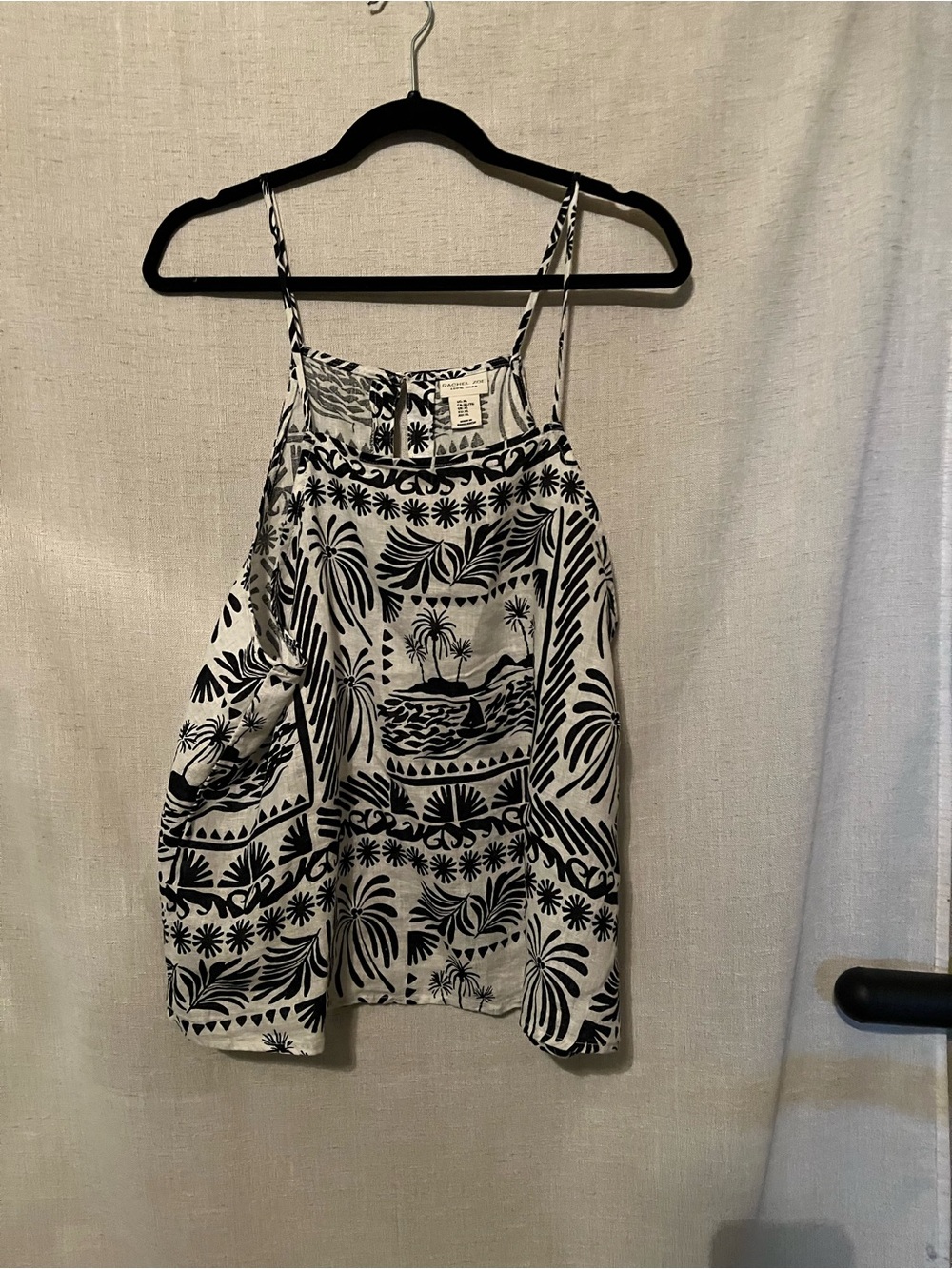 Rachel Zoe Black & White Tropical Print Spaghetti Strap Tank Size XL